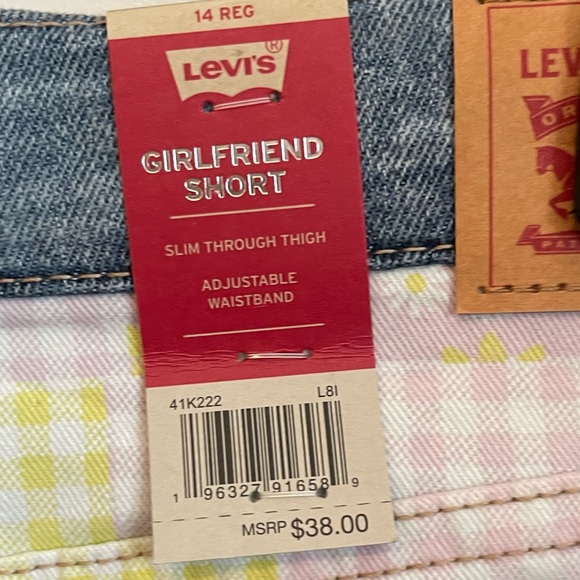 NWT Big Girls Gingham/Daisy Pattern Block Adjustable-Waistband Girlfriend Shorts - Picture 9 of 11